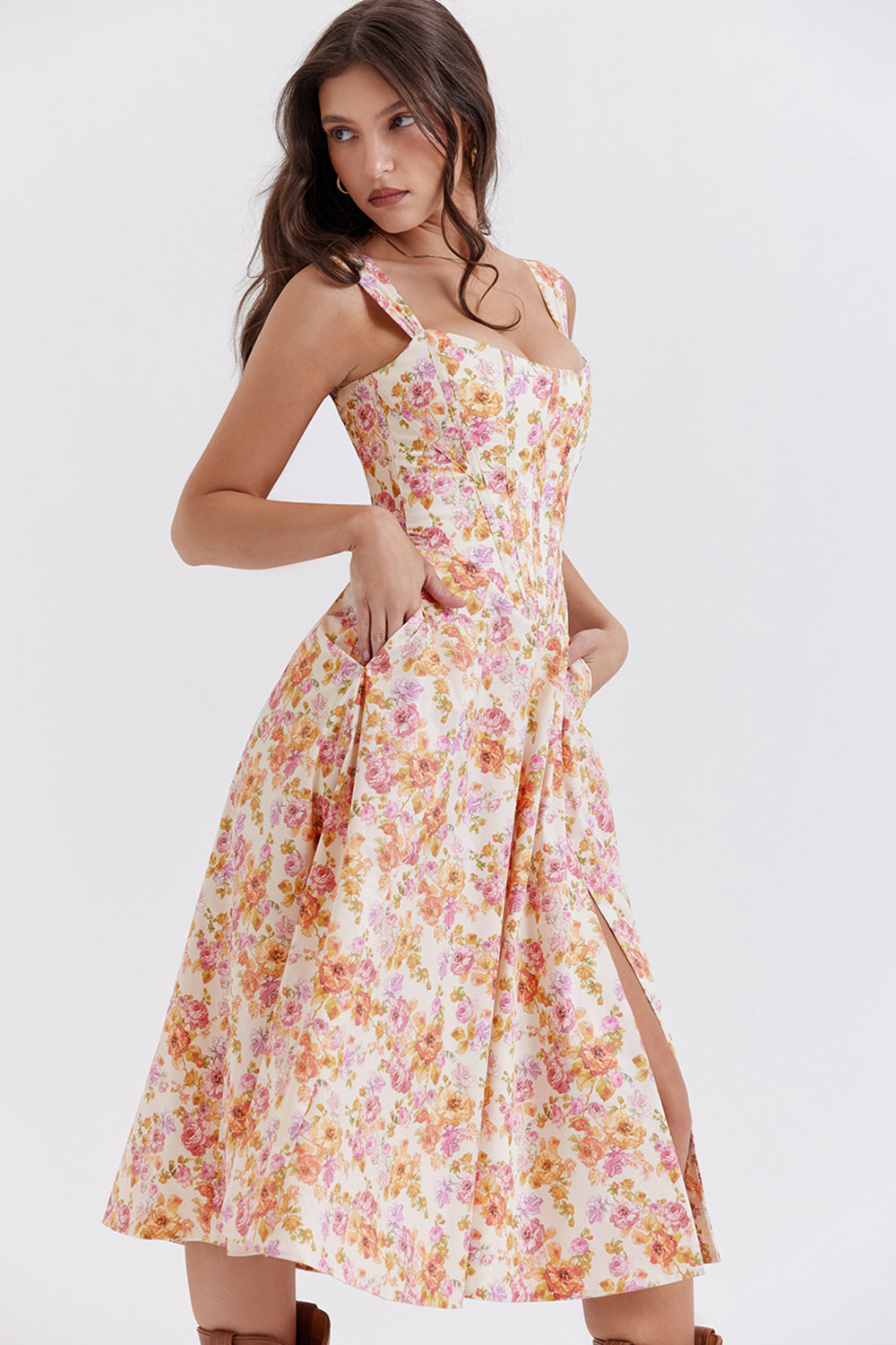 Bridget Sundress | Women’s Floral Print Midi Dress with Lightweight Flowy Fit