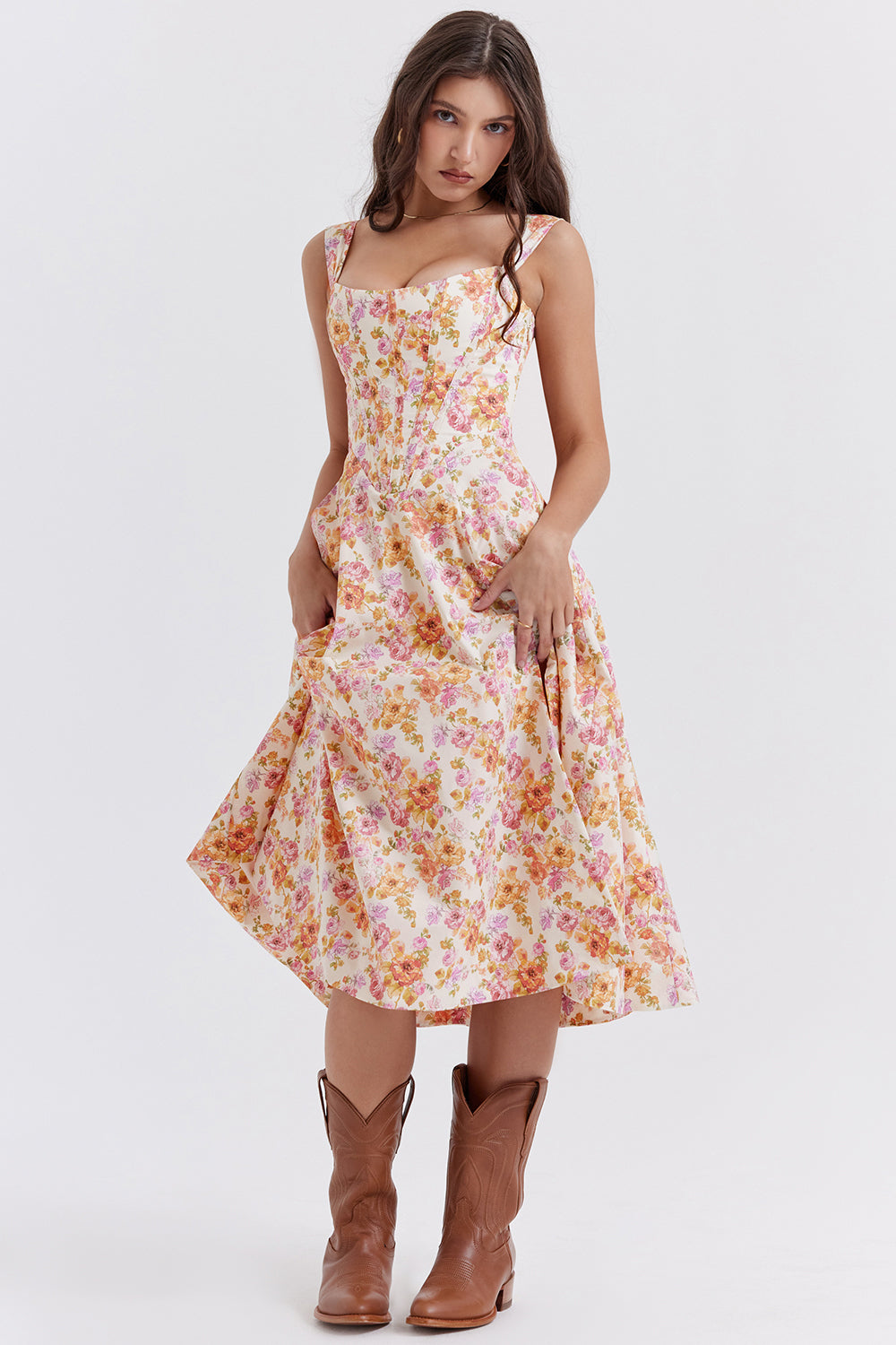 Bridget Sundress | Women’s Floral Print Midi Dress with Lightweight Flowy Fit