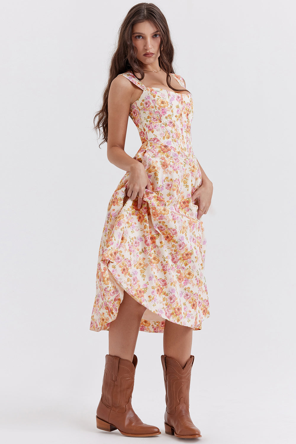 Bridget Sundress | Women’s Floral Print Midi Dress with Lightweight Flowy Fit
