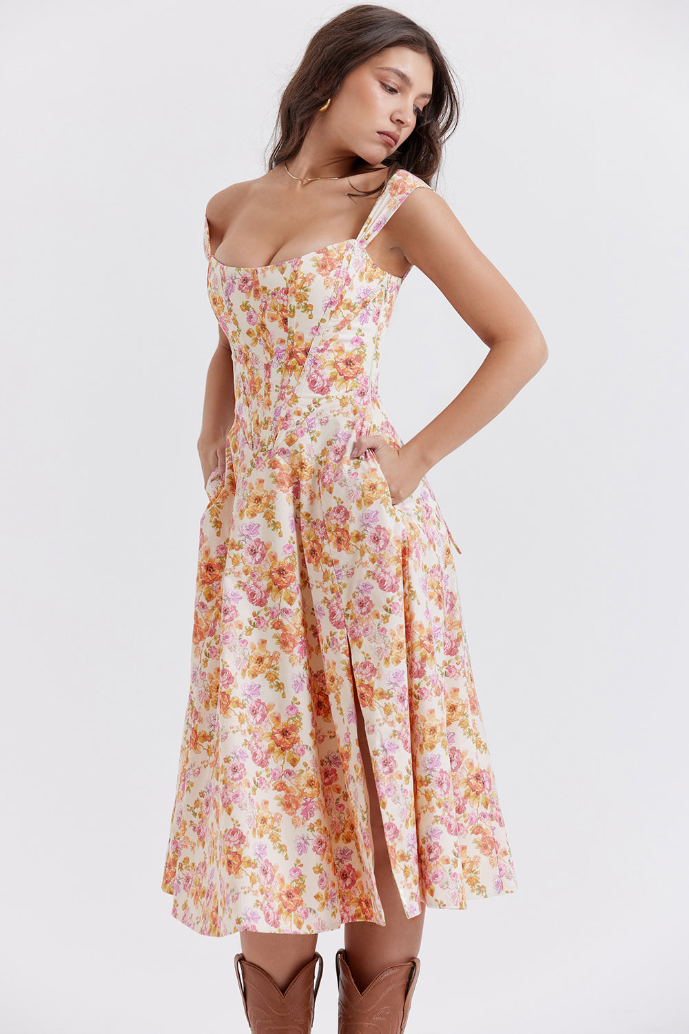 Bridget Sundress | Women’s Floral Print Midi Dress with Lightweight Flowy Fit