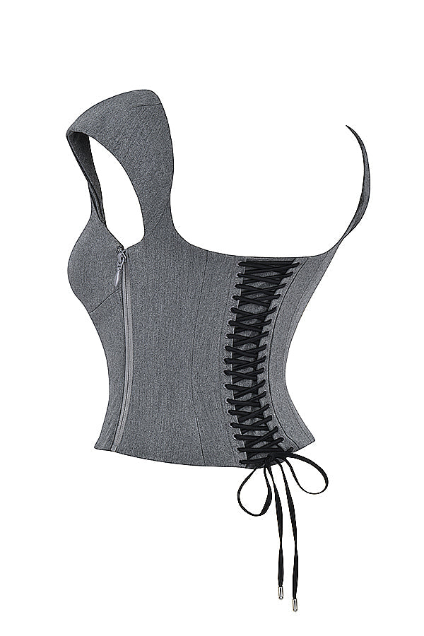 Belinda Two-Piece Set | Women’s Grey Lace-Back Corset and A-Line Mini Skirt