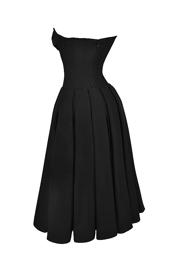 Beryl Dress | Strapless Midi Dress for Women with Fitted Bodice and Flowy Skirt