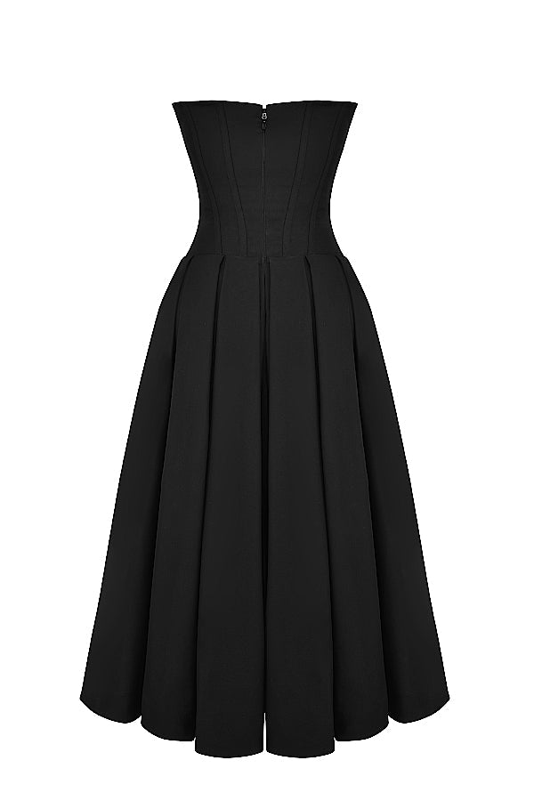 Beryl Dress | Strapless Midi Dress for Women with Fitted Bodice and Flowy Skirt