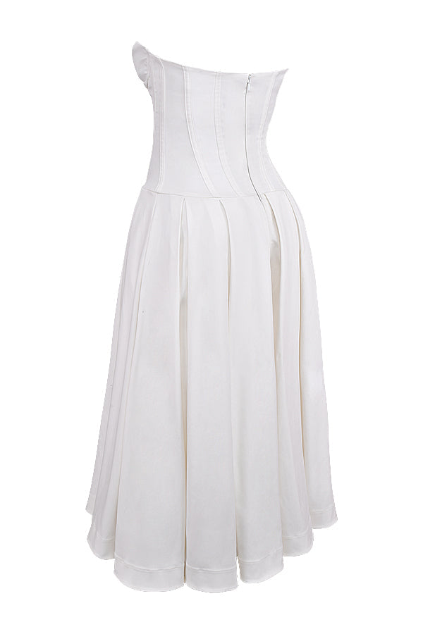 Beryl Dress | Strapless Midi Dress for Women with Fitted Bodice and Flowy Skirt