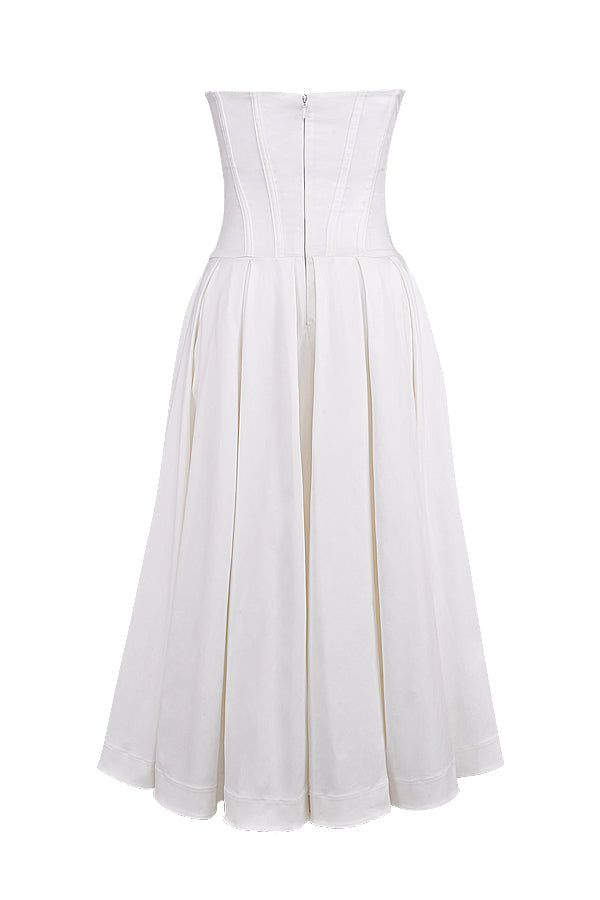 Beryl Dress | Strapless Midi Dress for Women with Fitted Bodice and Flowy Skirt