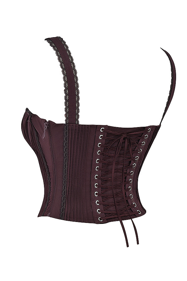 Barbra Corset Top | Women’s Deep Brown Structured Corset with Lace-Up Back