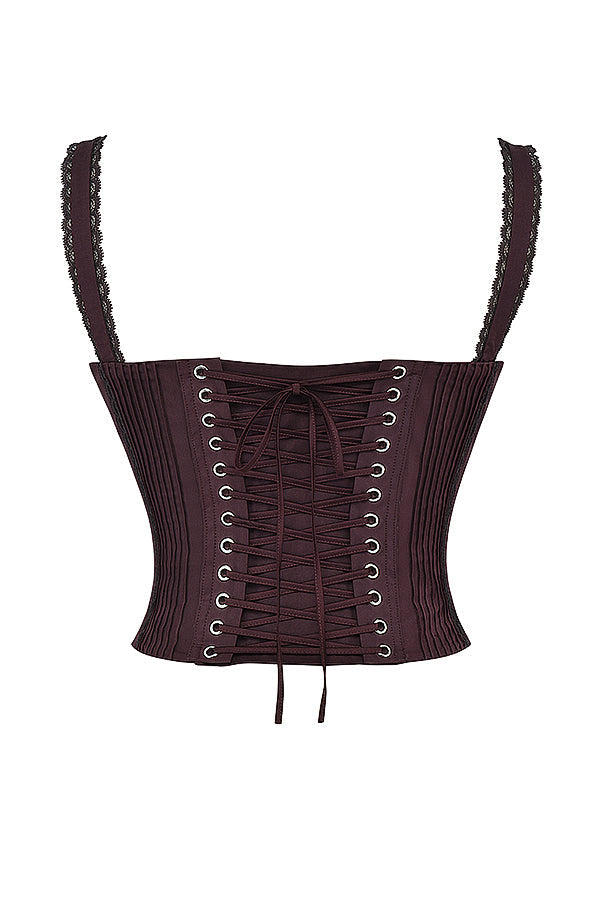 Barbra Corset Top | Women’s Deep Brown Structured Corset with Lace-Up Back