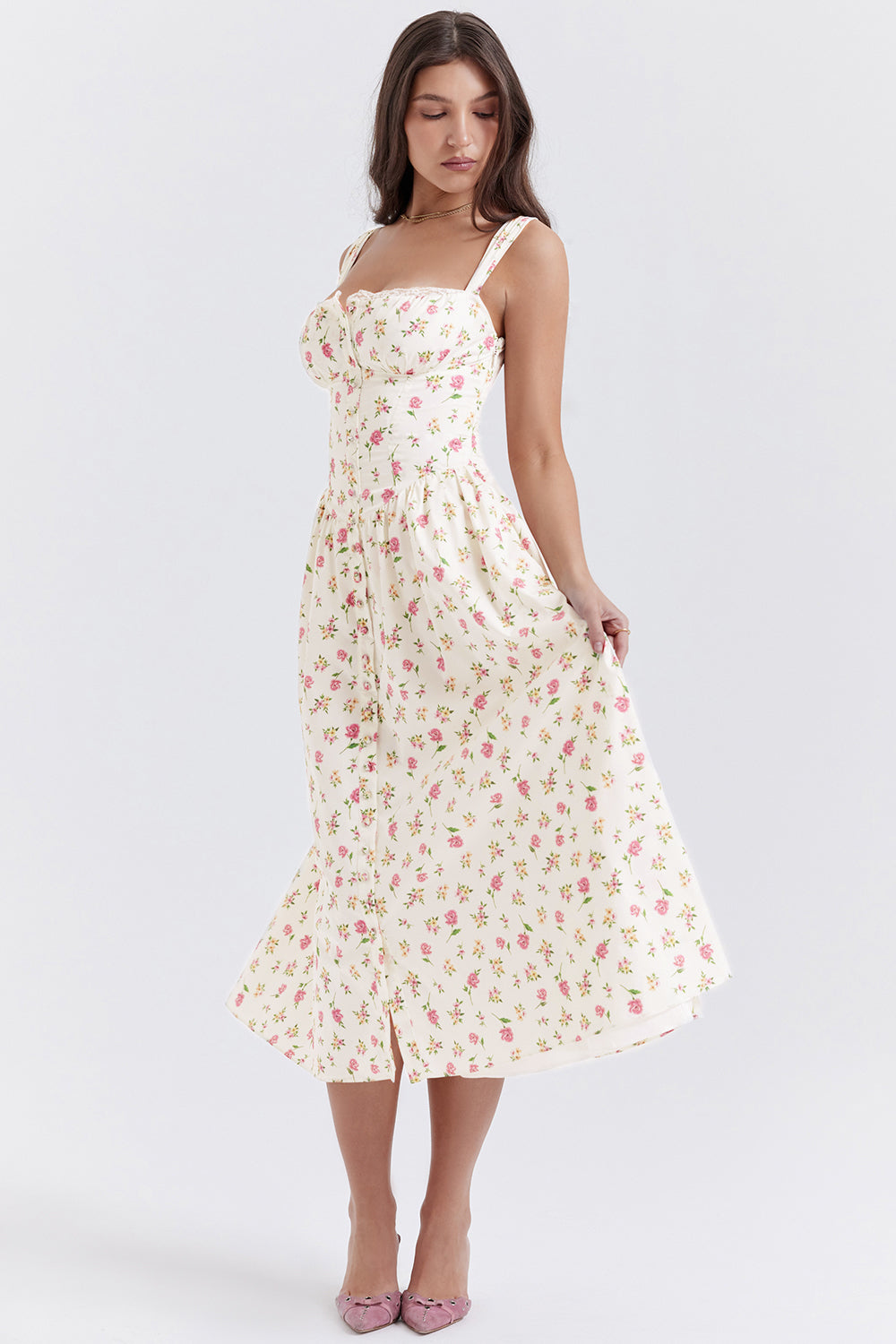 Bridget Sundress | Women’s Floral Print Midi Dress with Lightweight Flowy Fit