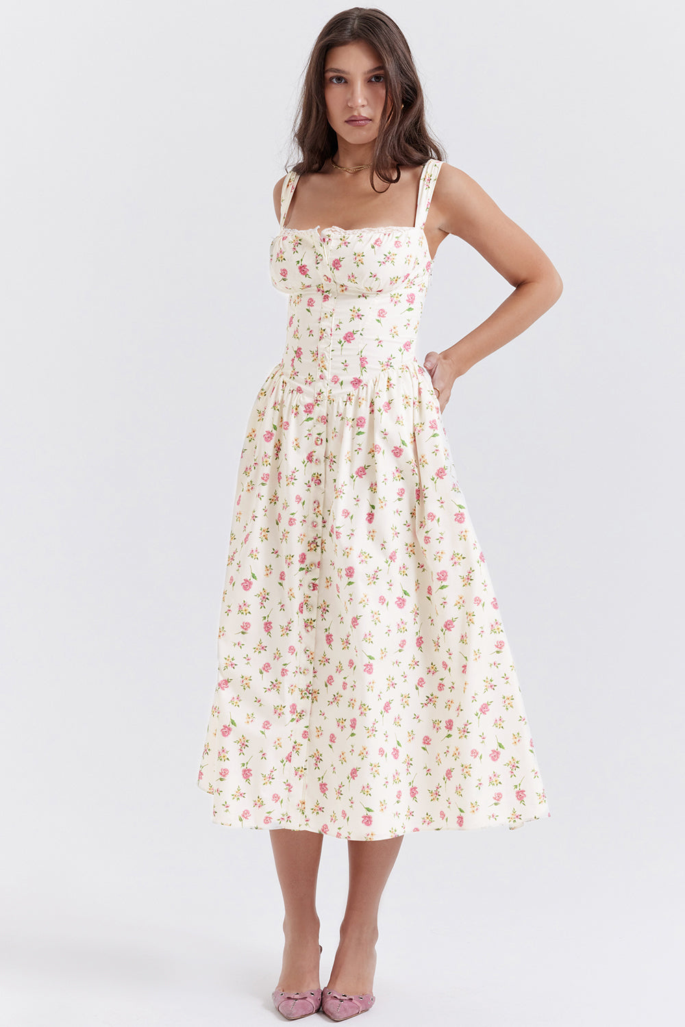 Bridget Sundress | Women’s Floral Print Midi Dress with Lightweight Flowy Fit