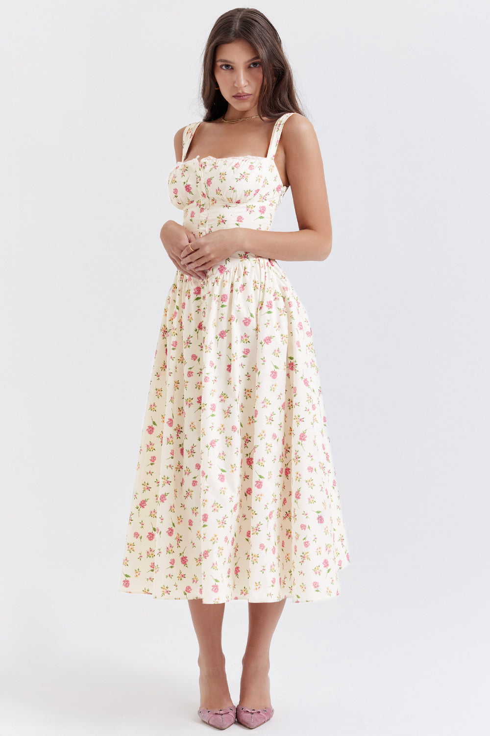 Bridget Sundress | Women’s Floral Print Midi Dress with Lightweight Flowy Fit