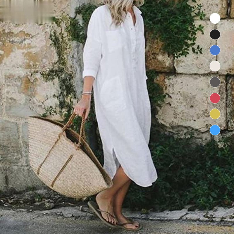 Fanelle Dress | Women’s Long-Sleeve Shirt Dress with Button-Down Front and Relaxed Fit