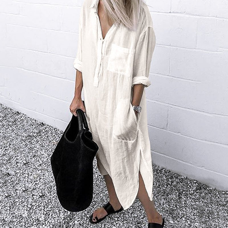 Fanelle Dress | Women’s Long-Sleeve Shirt Dress with Button-Down Front and Relaxed Fit