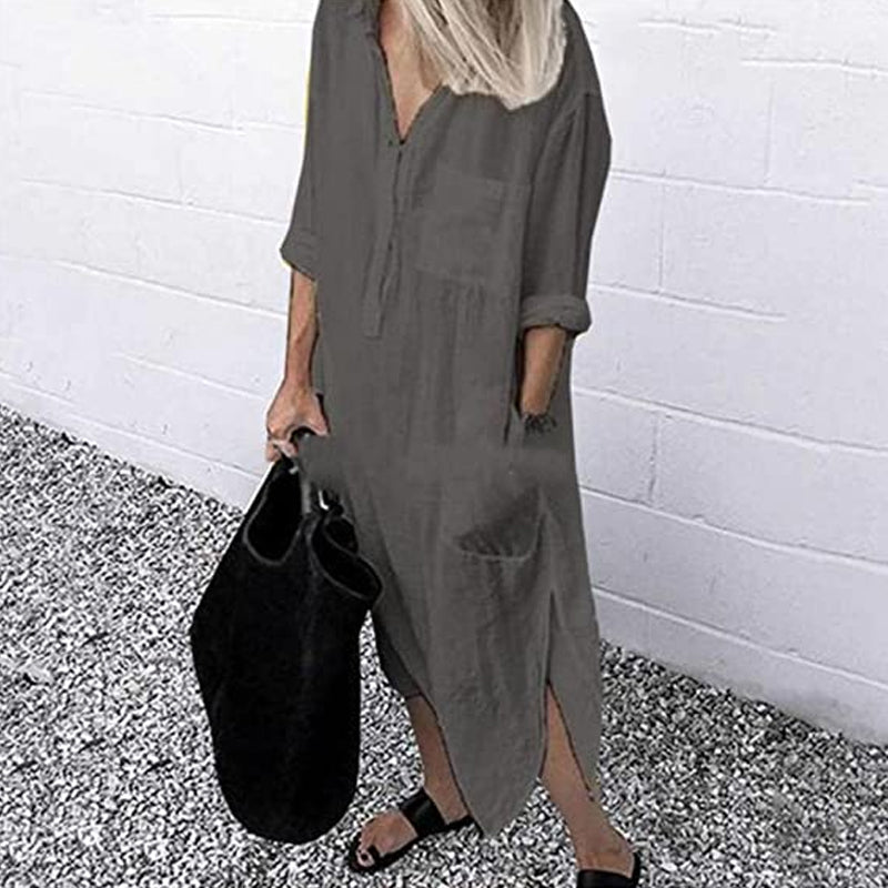 Fanelle Dress | Women’s Long-Sleeve Shirt Dress with Button-Down Front and Relaxed Fit
