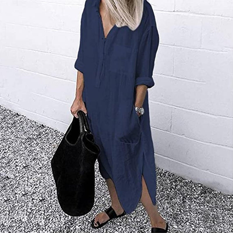 Fanelle Dress | Women’s Long-Sleeve Shirt Dress with Button-Down Front and Relaxed Fit