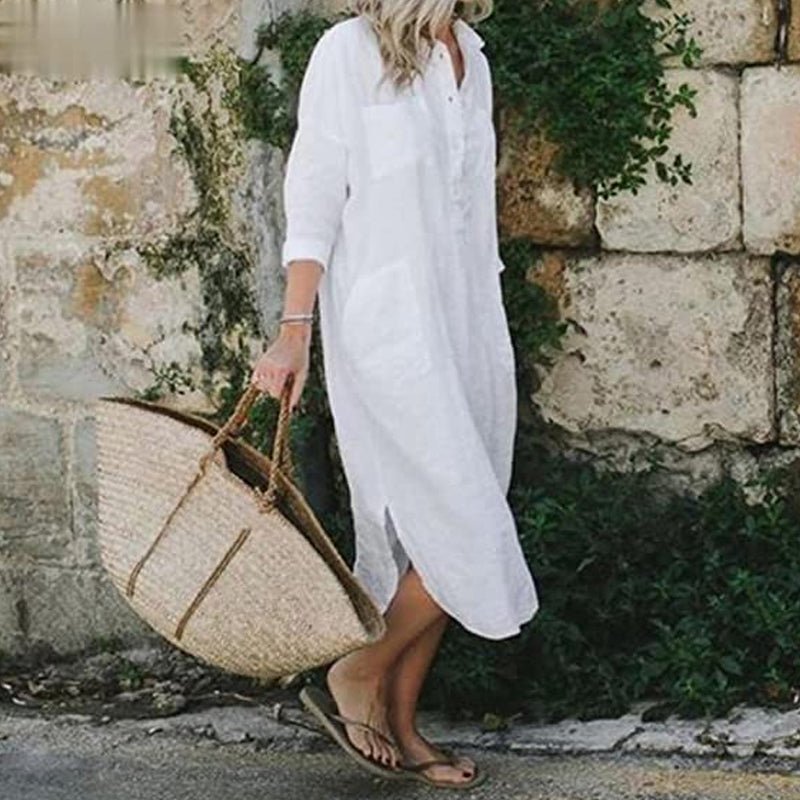 Fanelle Dress | Women’s Long-Sleeve Shirt Dress with Button-Down Front and Relaxed Fit