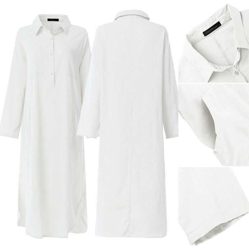 Fanelle Dress | Women’s Long-Sleeve Shirt Dress with Button-Down Front and Relaxed Fit