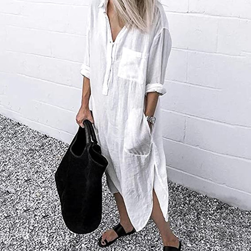 Fanelle Dress | Women’s Long-Sleeve Shirt Dress with Button-Down Front and Relaxed Fit