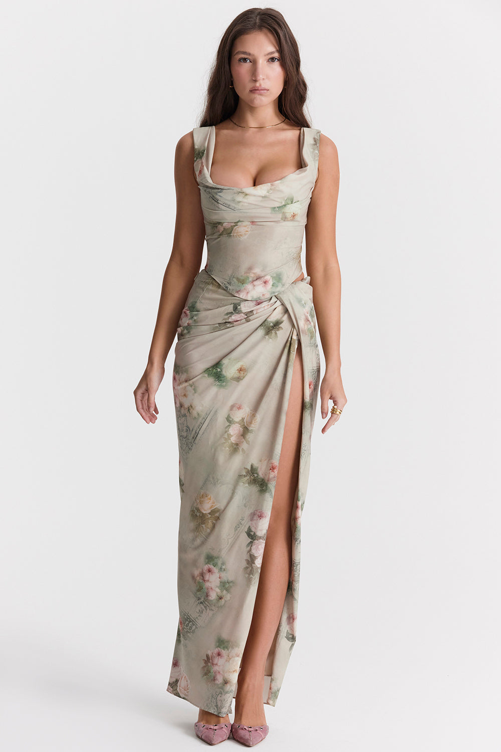 Brianna Two-Piece Set | Women’s Vintage Floral Corset and Maxi Skirt Set