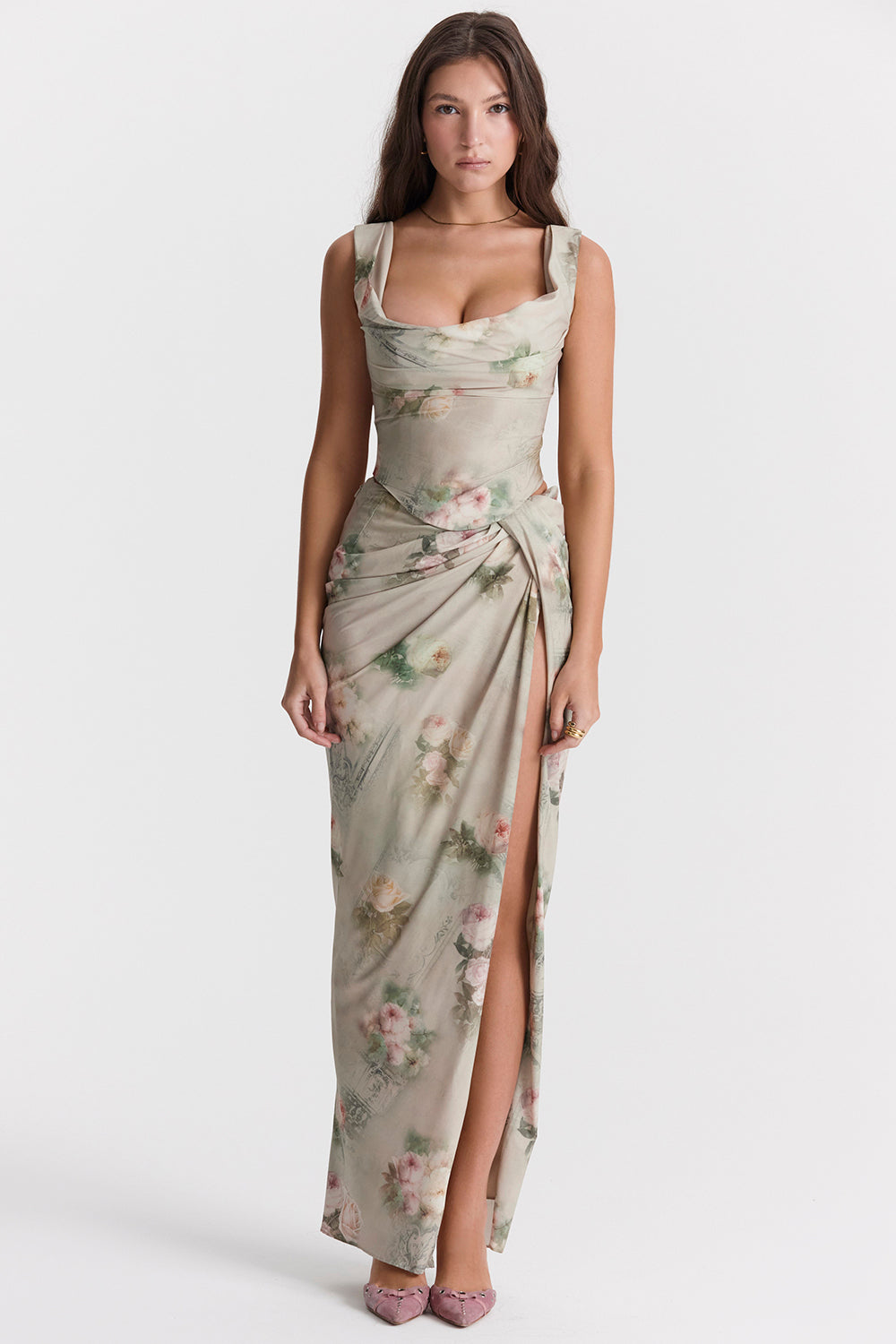 Brianna Two-Piece Set | Women’s Vintage Floral Corset and Maxi Skirt Set