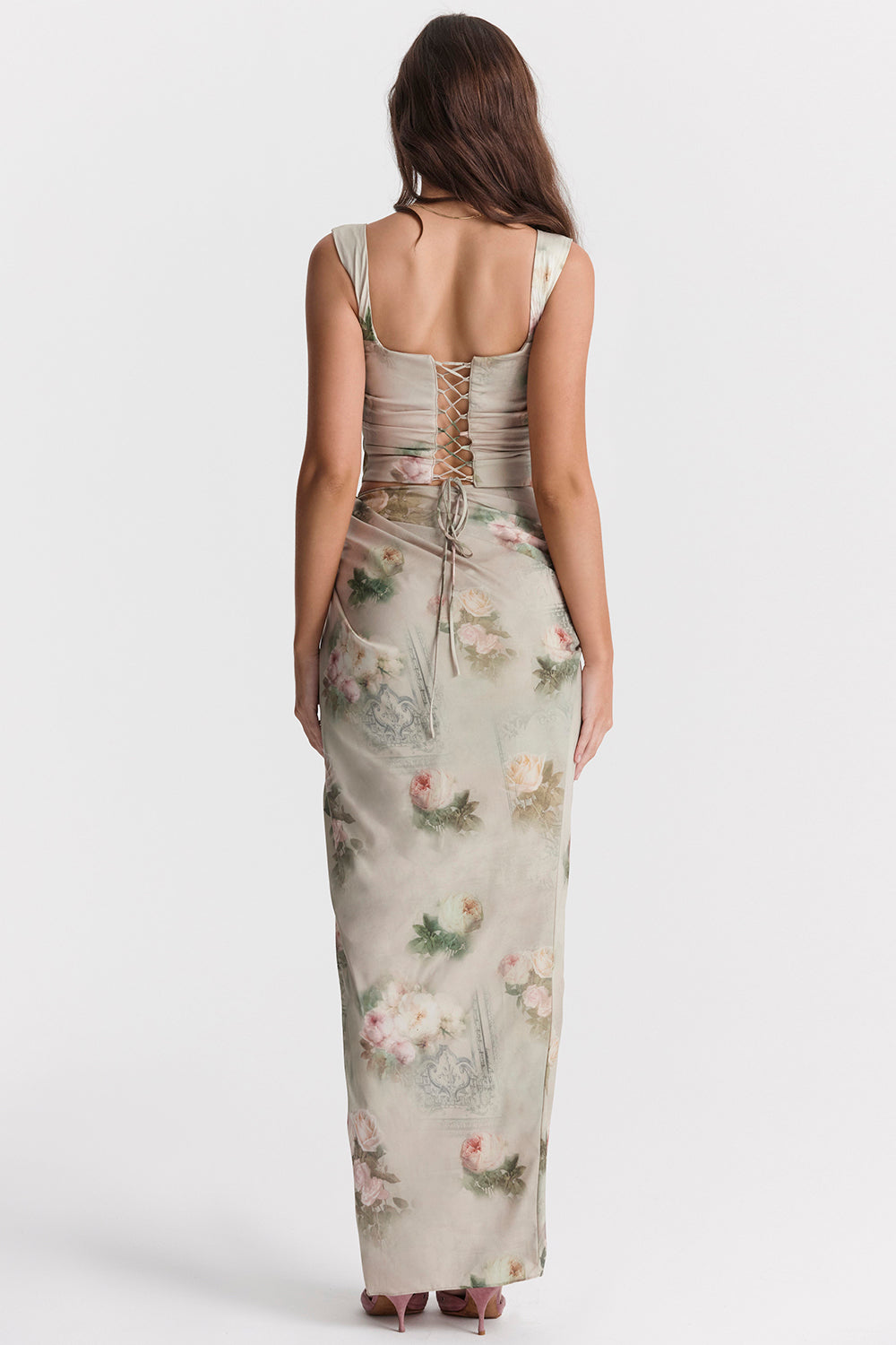 Brianna Two-Piece Set | Women’s Vintage Floral Corset and Maxi Skirt Set