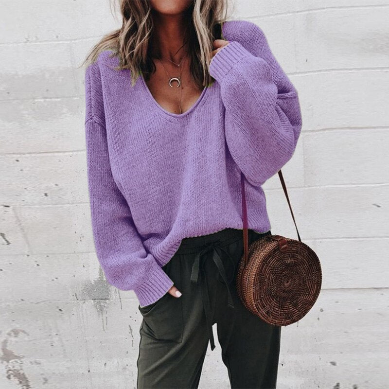 Nerine Jumper | Women's Autumn Loose V-Neck Knitted Jumper