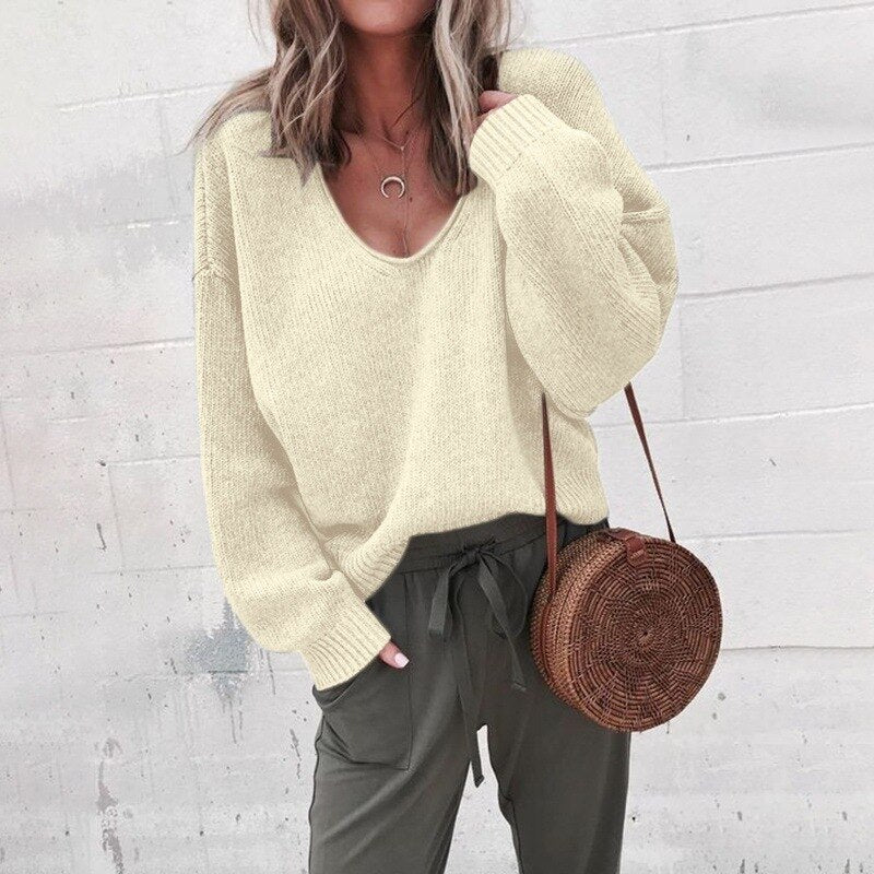 Nerine Jumper | Women's Autumn Loose V-Neck Knitted Jumper