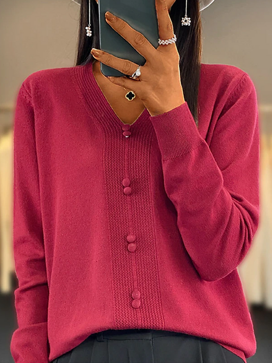 Claribel Sweater | V-Neck Button Pullover Sweater, Classic and Versatile