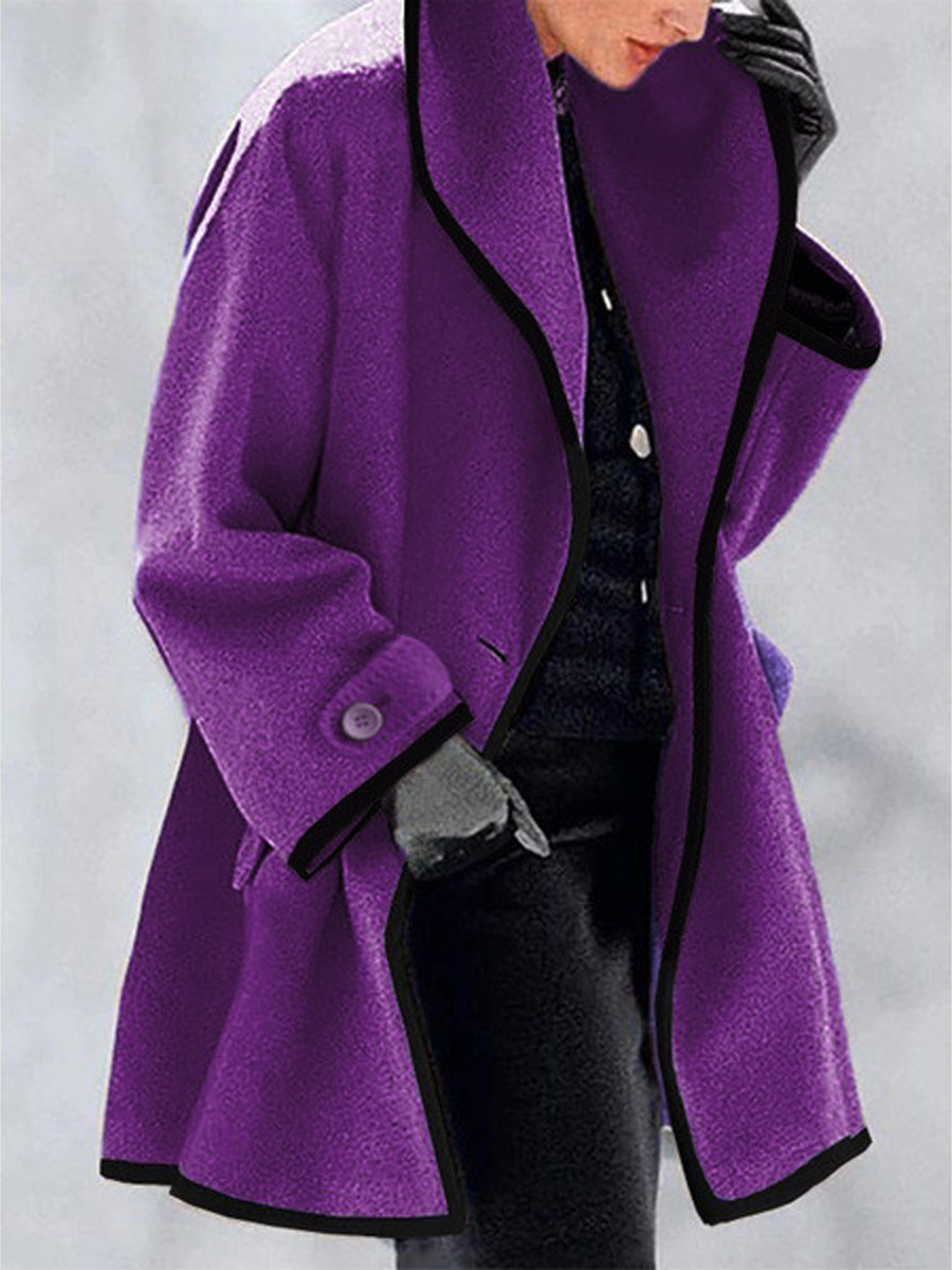 Clarinda Coat | Colorblock Round Neck Hooded Wool Coat, Stylish and Cozy