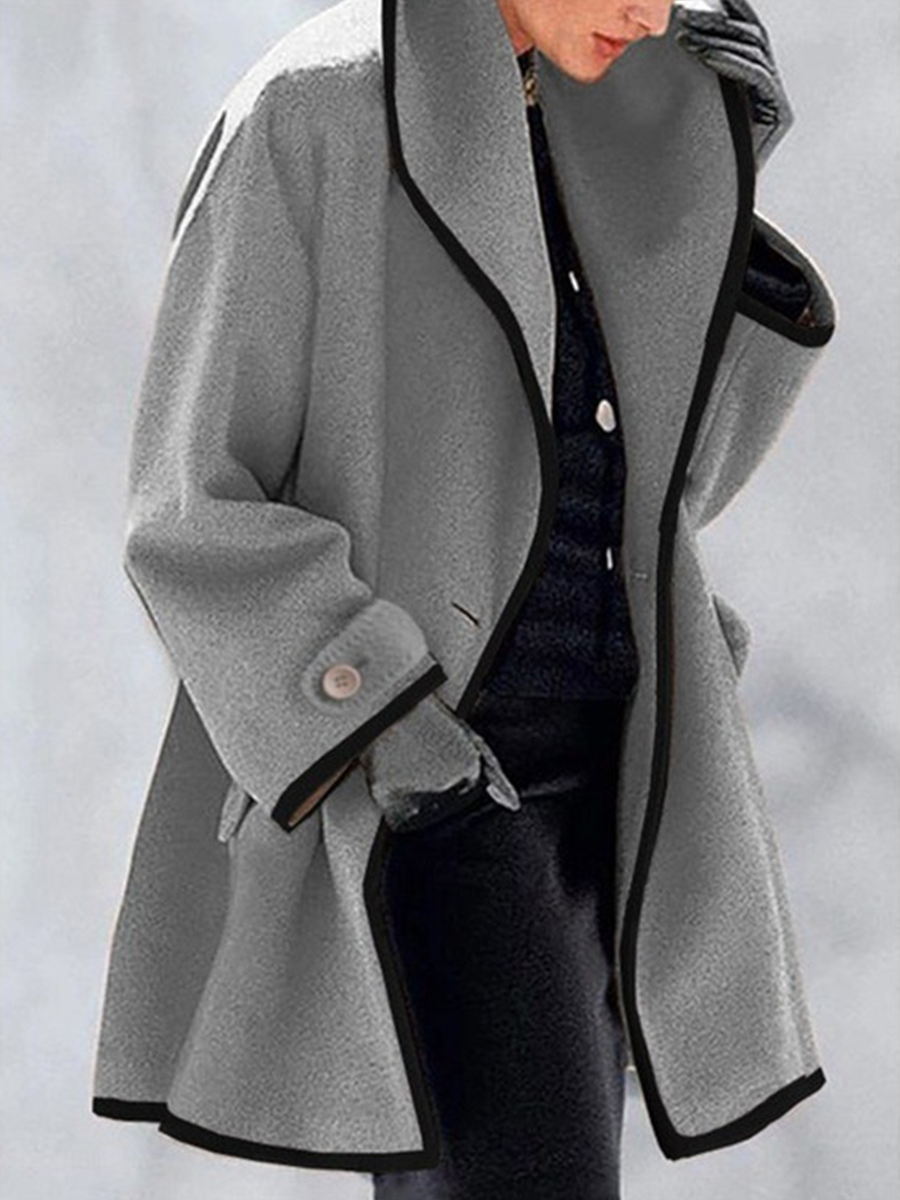 Clarinda Coat | Colorblock Round Neck Hooded Wool Coat, Stylish and Cozy