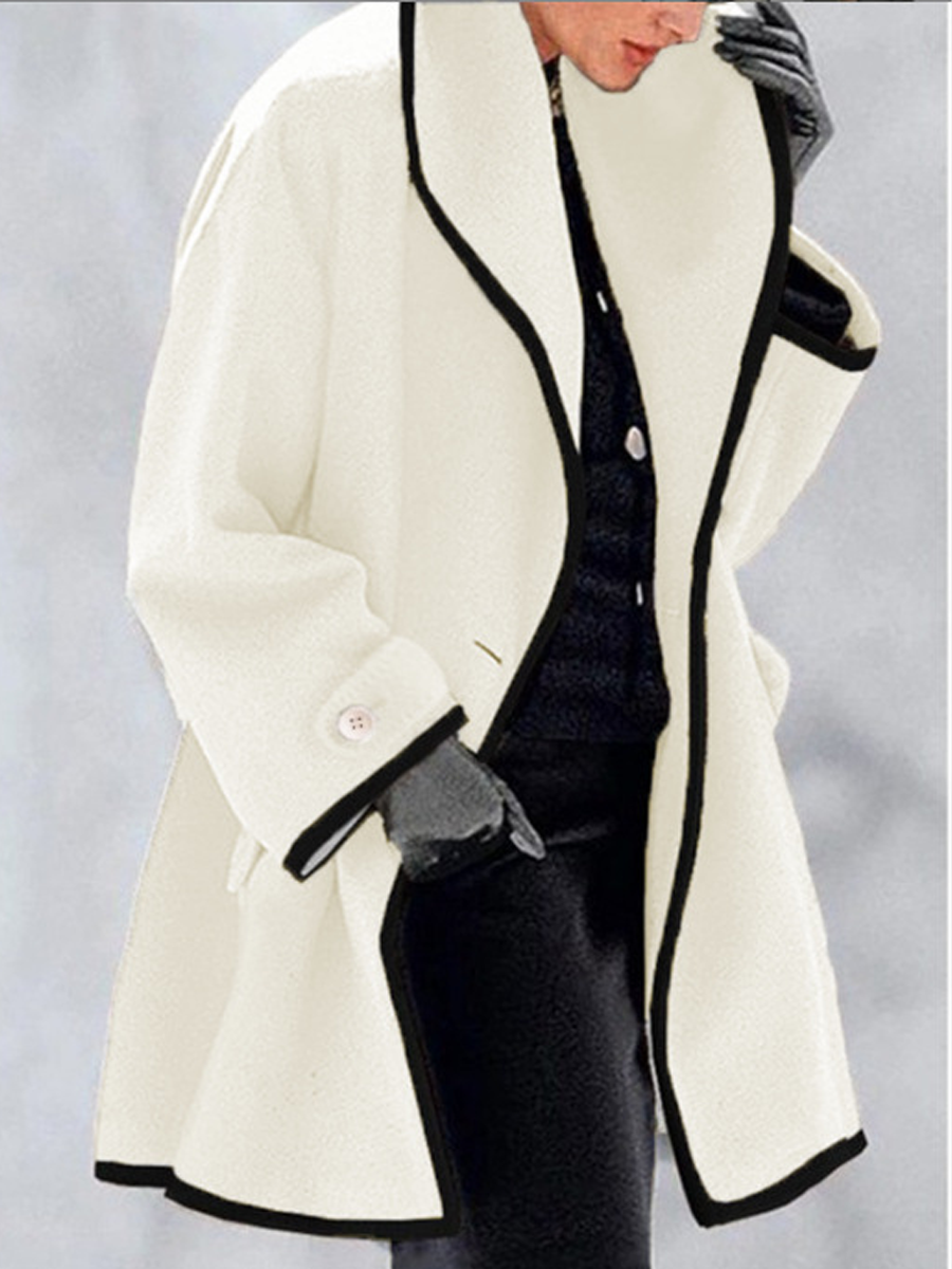 Clarinda Coat | Colorblock Round Neck Hooded Wool Coat, Stylish and Cozy