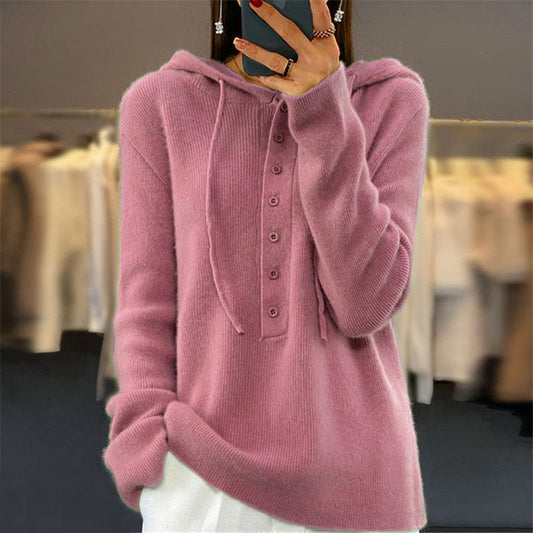 Natividad Hoodie | Women's Autumn Button-Up Knitted Hoodie