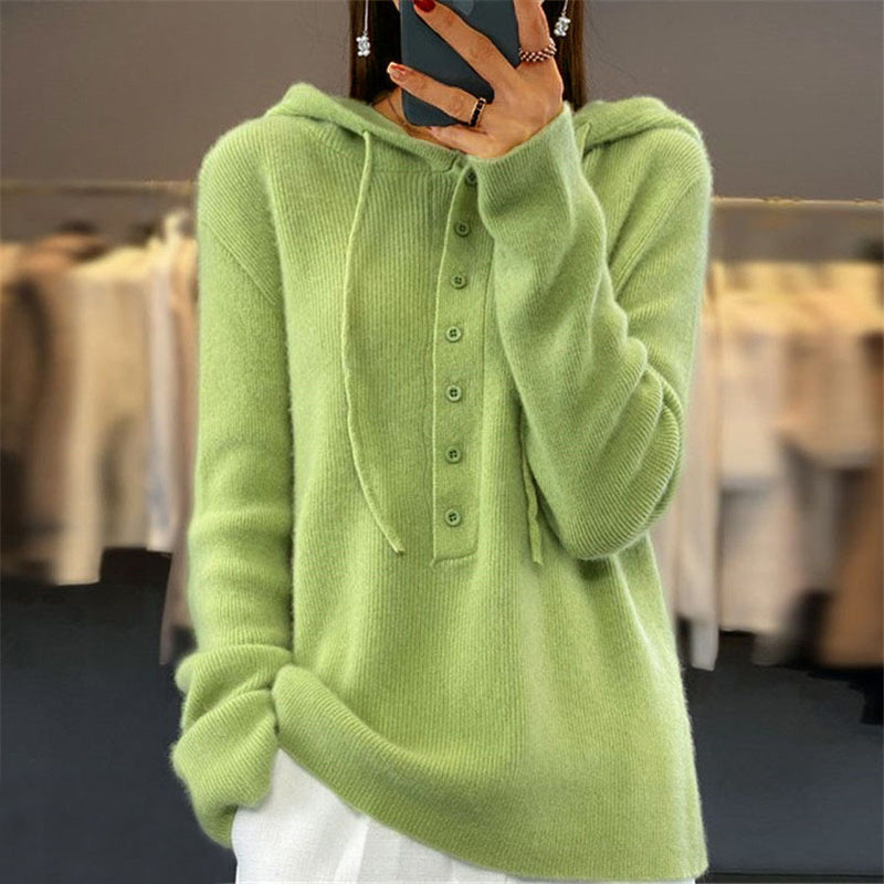 Natividad Hoodie | Women's Autumn Button-Up Knitted Hoodie