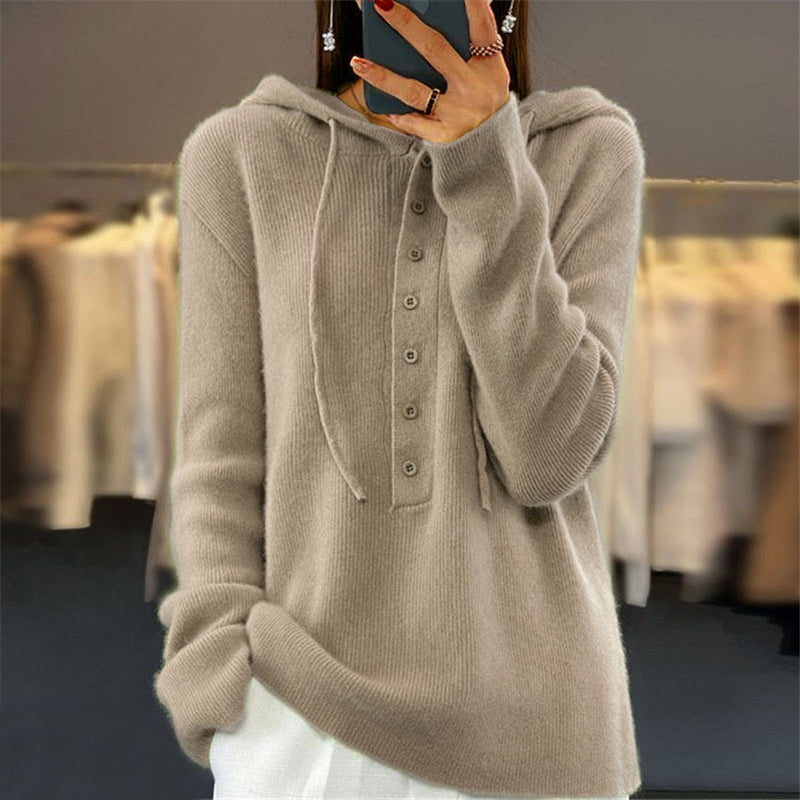 Natividad Hoodie | Women's Autumn Button-Up Knitted Hoodie