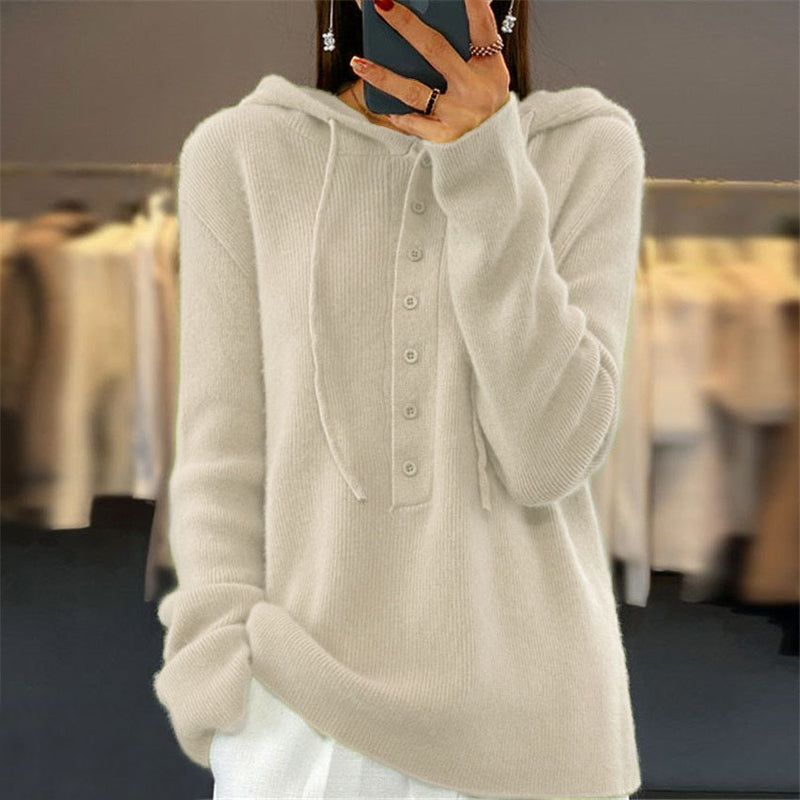 Natividad Hoodie | Women's Autumn Button-Up Knitted Hoodie