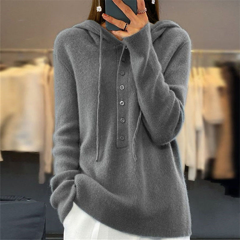 Natividad Hoodie | Women's Autumn Button-Up Knitted Hoodie