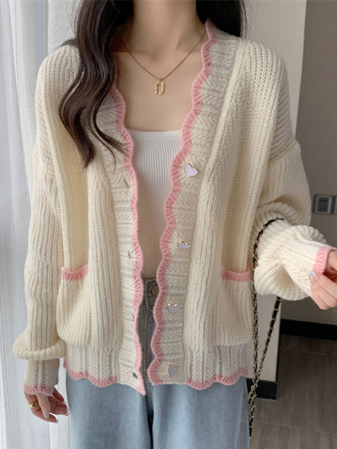 Ileanne Cardigan | French-Style Knitted Cardigan with Heart Buttons