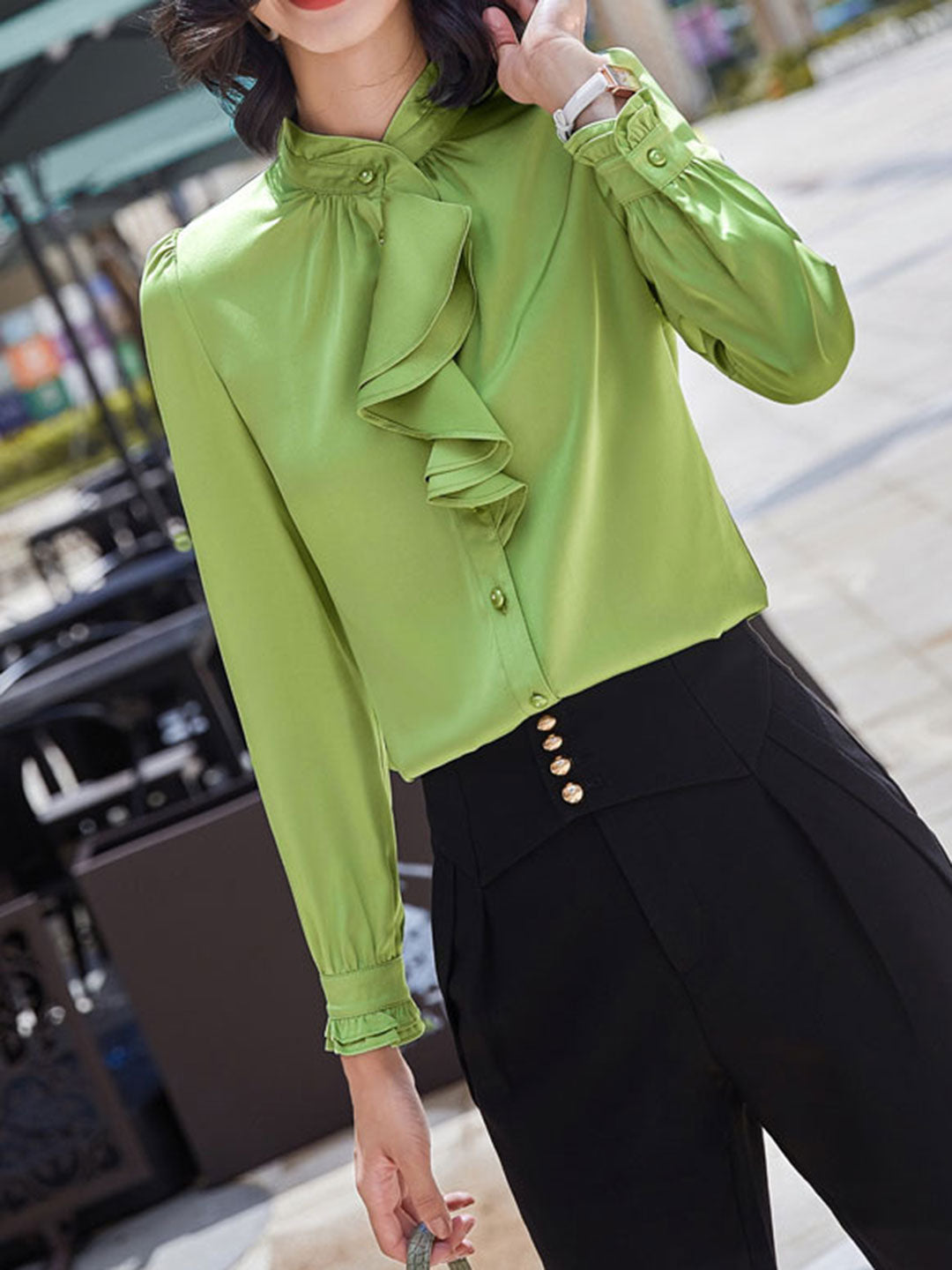 Jazmine Blouse | Elegant Ruffle Collar Chiffon Blouse