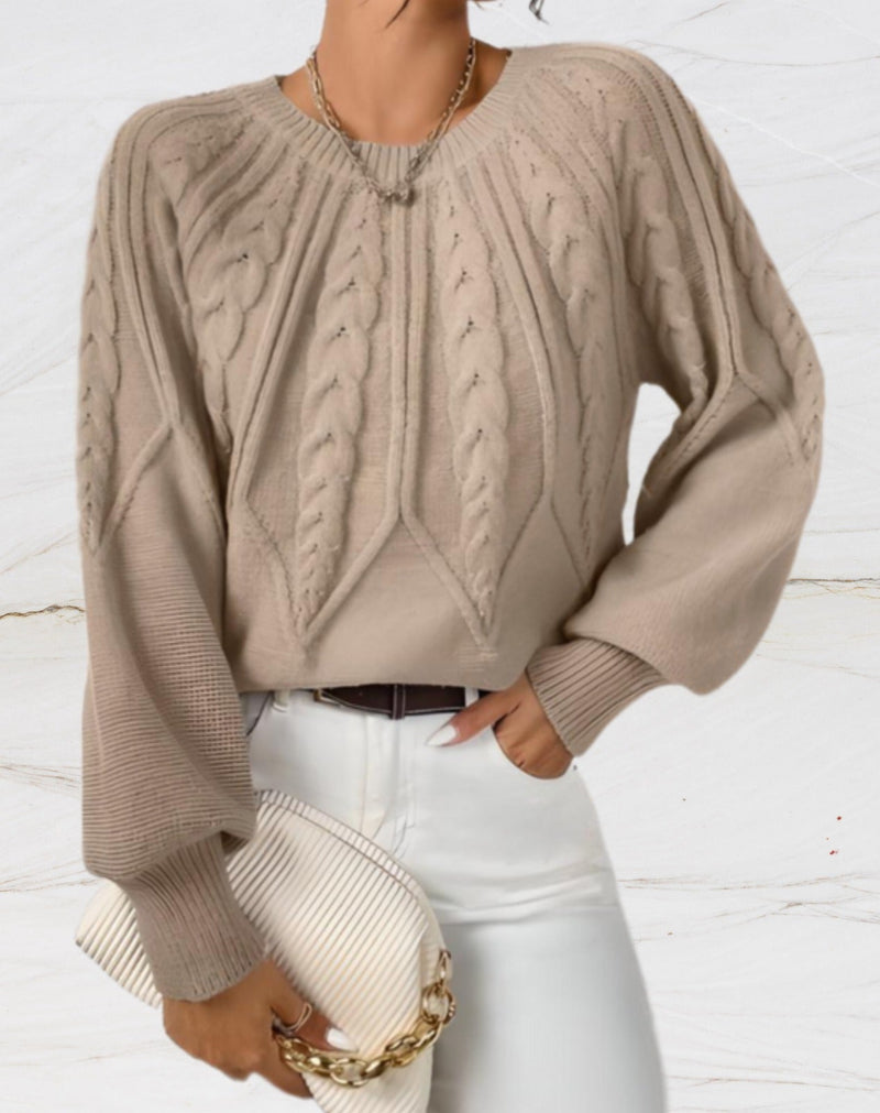 Fiona Elegant Sweater | Beige Arrow-Style Knit Sweater