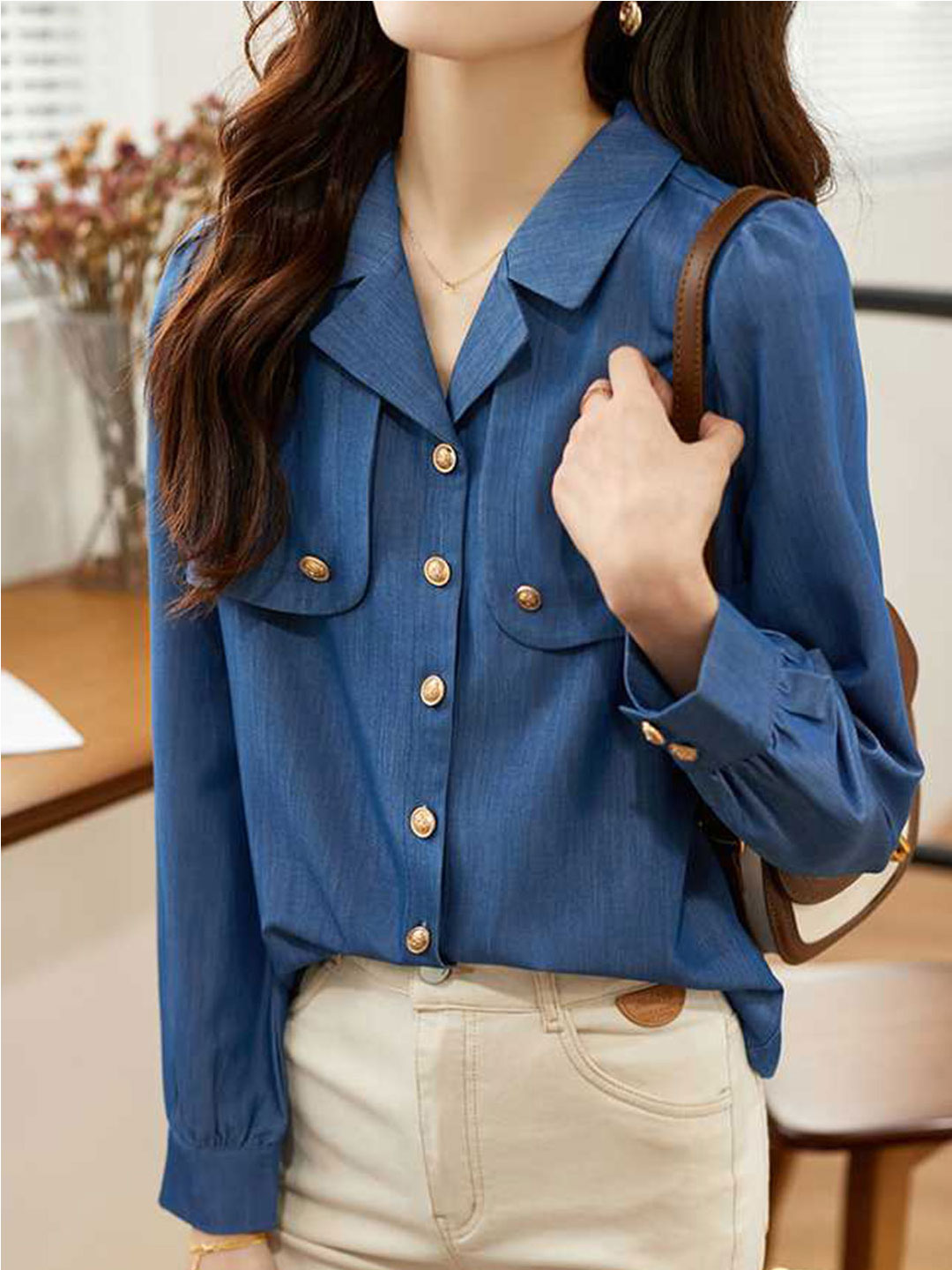 Jianna Shirt | Vintage Long Sleeve Denim Button-Up Blouse