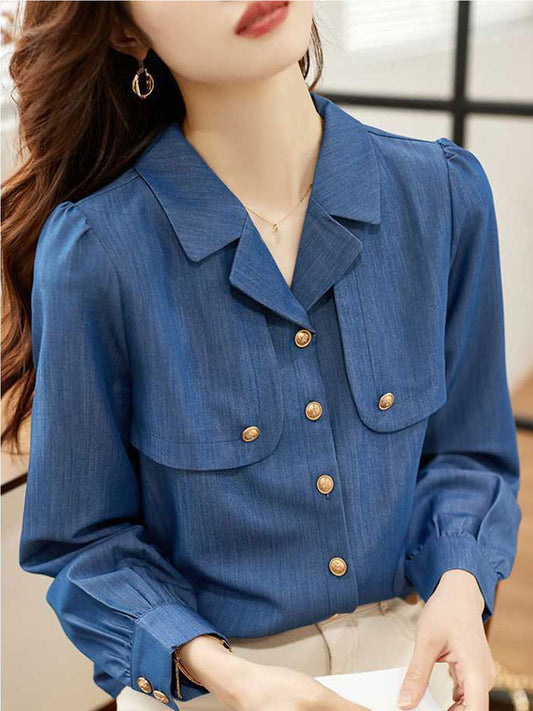 Jianna Shirt | Vintage Long Sleeve Denim Button-Up Blouse