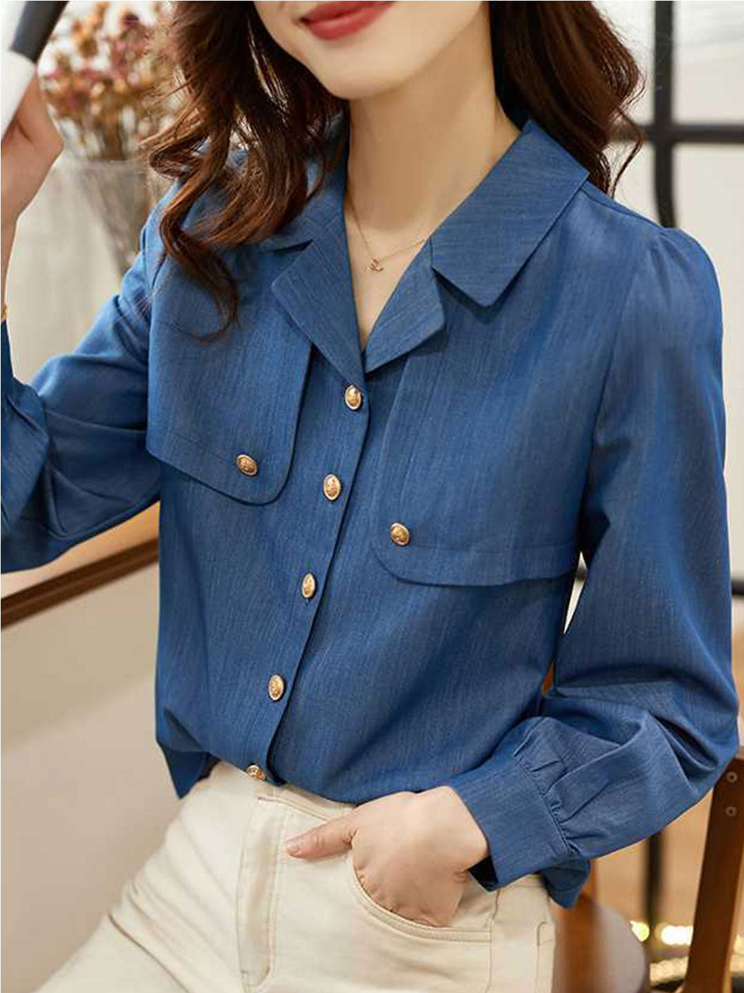 Jianna Shirt | Vintage Long Sleeve Denim Button-Up Blouse