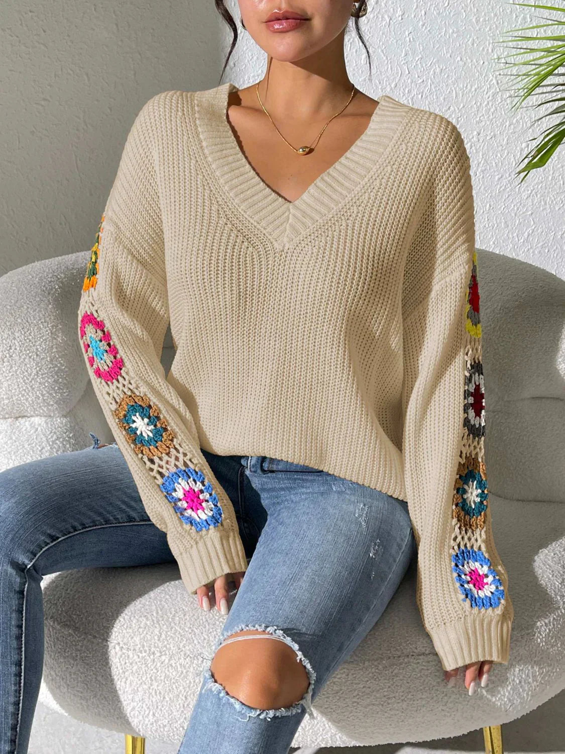 Isa Sweater | Women's Floral V-Neck Sweater