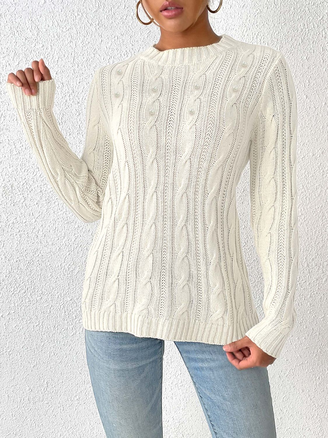 Fianna Sweater | Cable Knit Round Neck Sweater