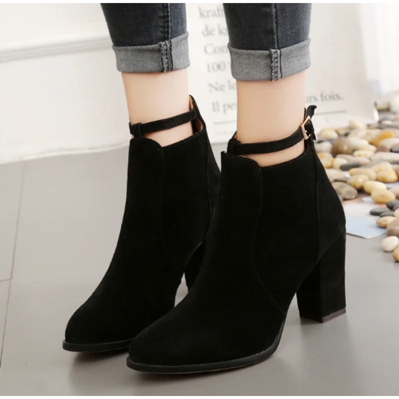 Helen Boots | Women's Buckled High Block Heel Boots