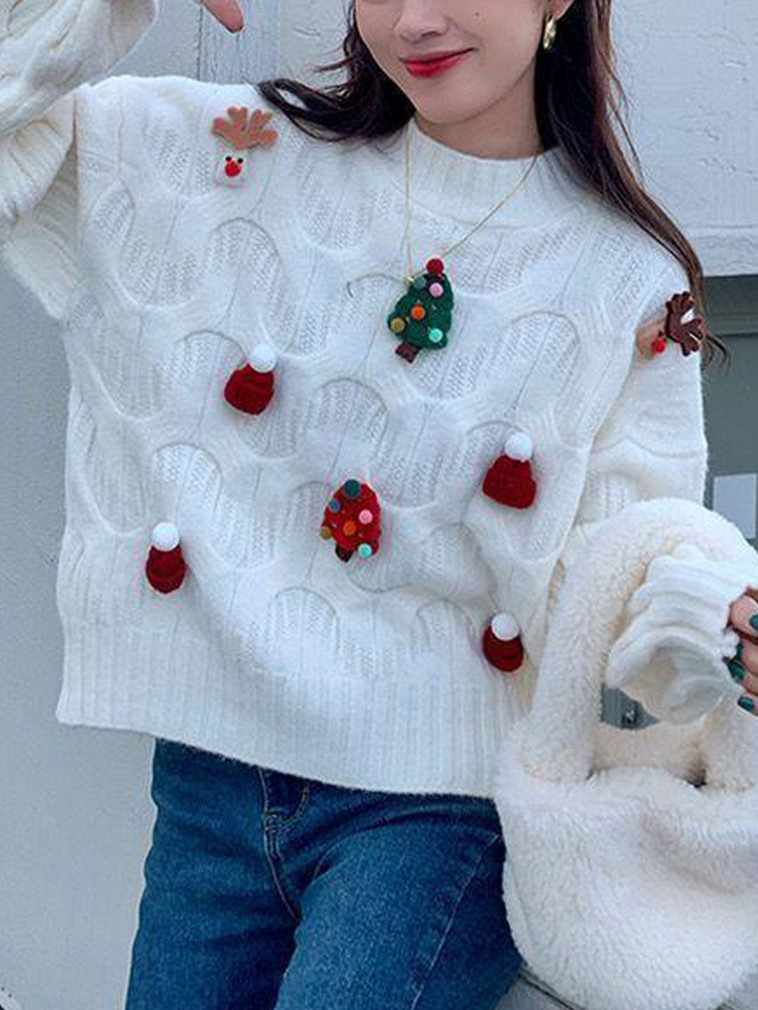 Jaime Sweater | Festive Red Knit Christmas Sweater for Women