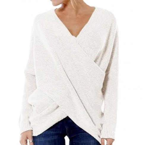 Fiadh Wrap Sweater | Ribbed V-Neck with Long Sleeves