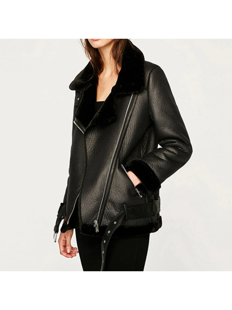 Hattie Jacket | Sherpa-Lined Faux Leather Biker Jacket