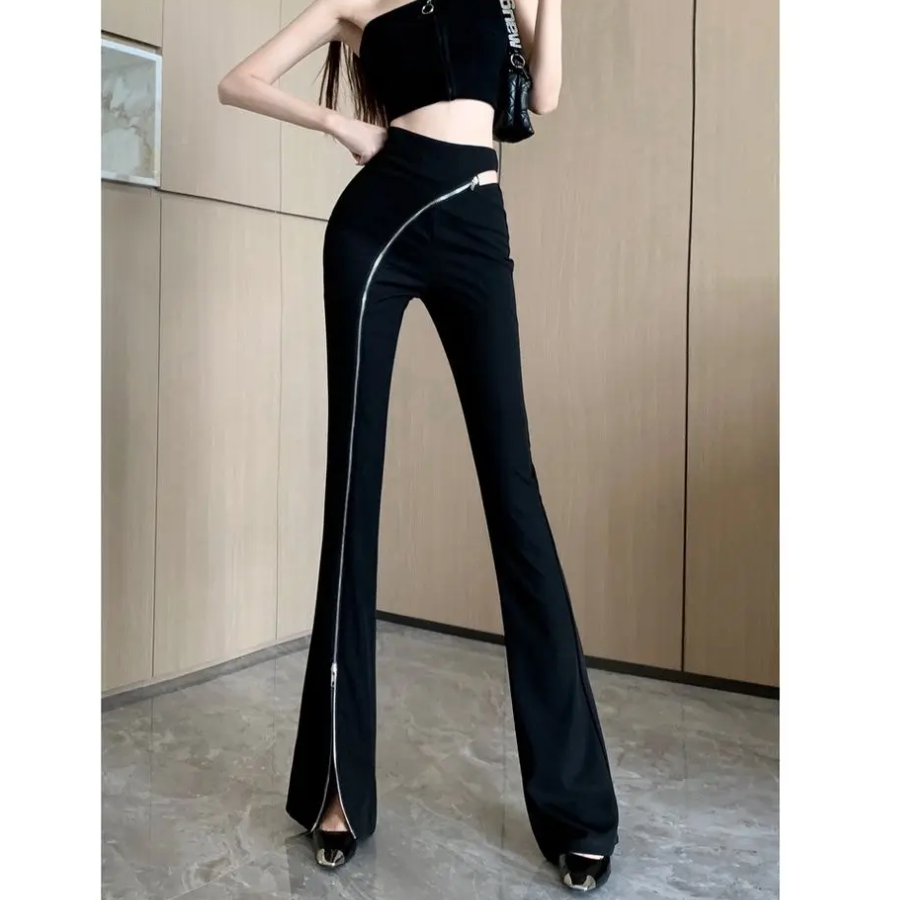 Harmony Flared Pants | Women's High-Waist Flared Pants with Asymmetric Zip