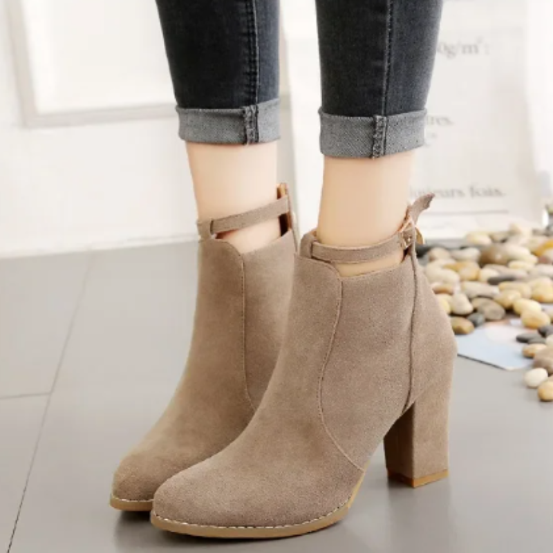 Helen Boots | Women's Buckled High Block Heel Boots