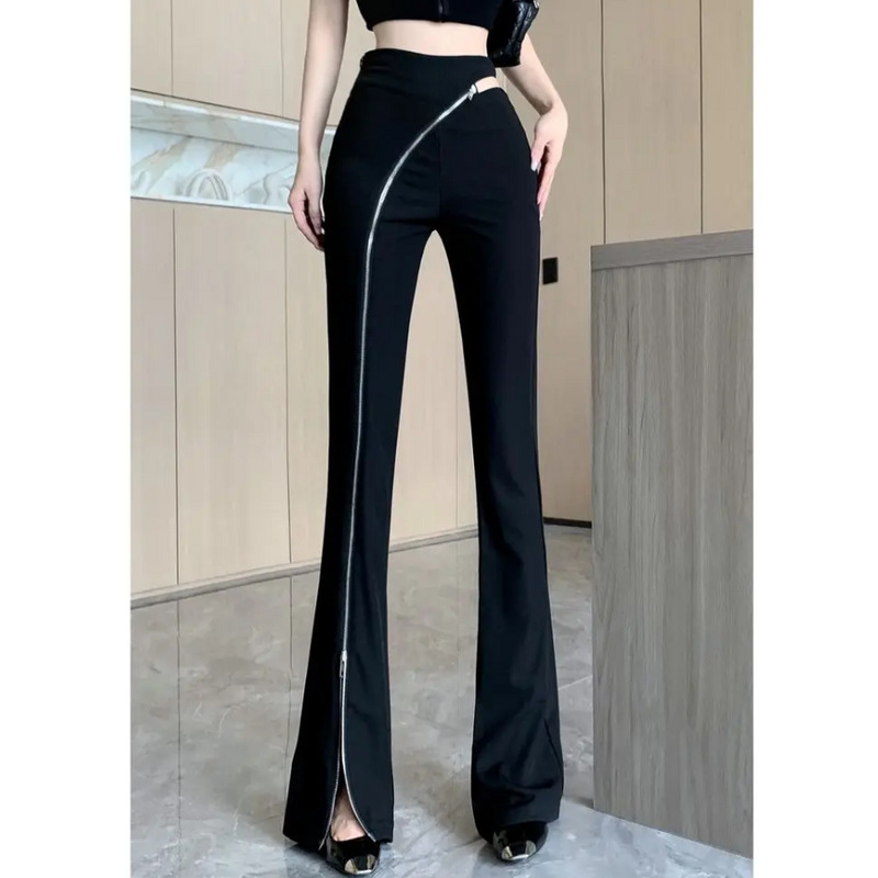 Harmony Flared Pants | Women's High-Waist Flared Pants with Asymmetric Zip